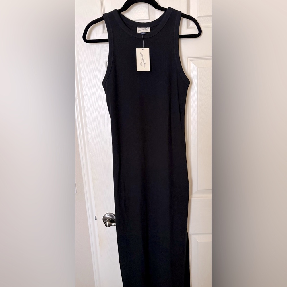 Elegant Black Rib-Knit Maxi Bodycon Dress-Universal Thread™ Highneck, Side Slit